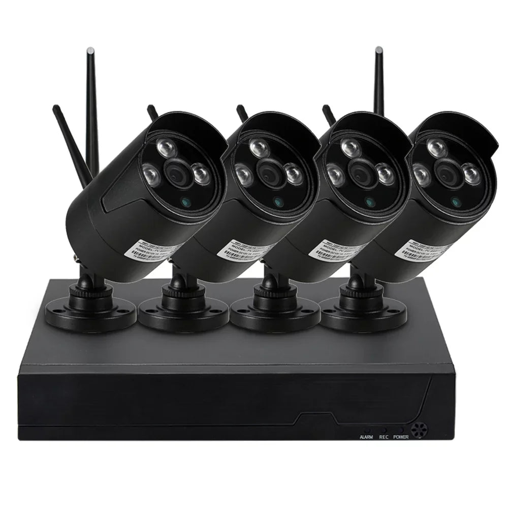 4CH 1080P HD WiFi NVR Kit with 4pcs 1.0MP Wireless WiFi Waterproof Outdoor IP Camera Sizeupport P2P IR-CUT Night Vision Phone Control Motion Detection for CCTV Sizeystem