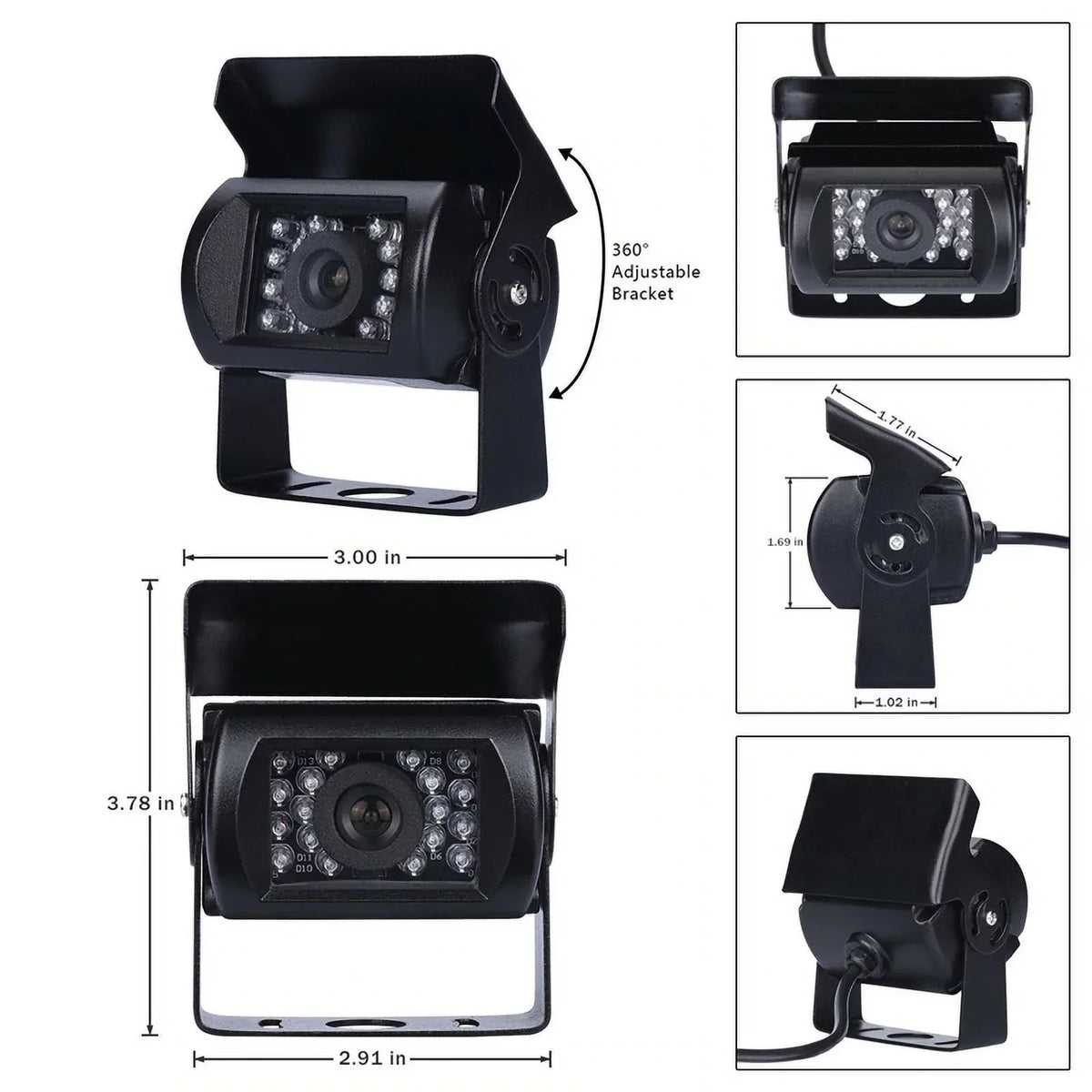 12V/24V parking system 7inch TFT LCD Car Monitor IR with 18 LED camera for Bus RV Car Van Truck reverse Night Vision+32 feet cable