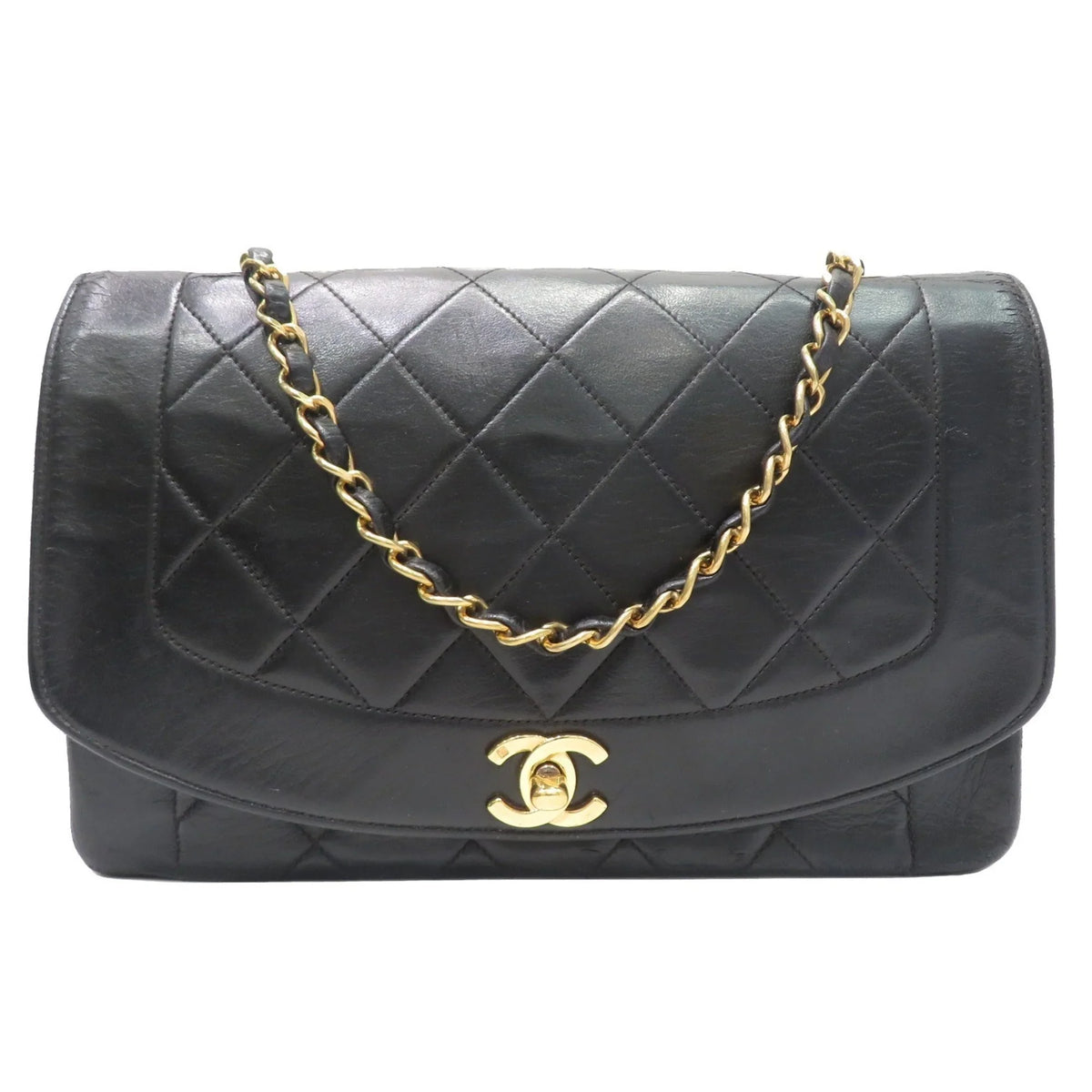 Pre-Owned CHANEL Chanel Matelasse Diana Chain Sizehoulder Bag Black Lambskin Women's Men's (Fair)