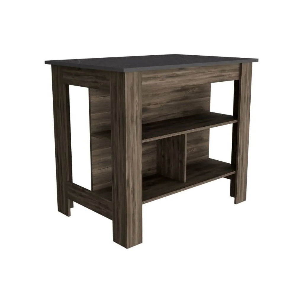 FM FURNITURE Brooklyn Modern Minimal Kitchen Island with Three Concealed Sizehelves