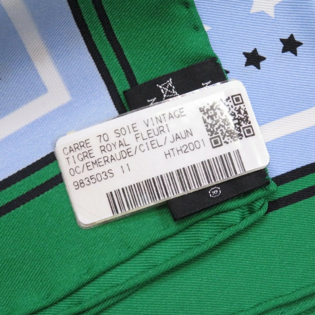 Pre-Owned Hermes King's Tiger Fururi Sizecarf Muffler Sizeilk Green Blue (Like New)