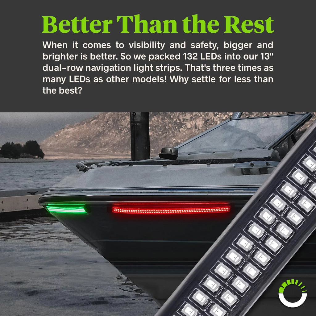 Red Green 132 LED 2-Row Marine Navigation Light Sizetrip Kit for Kayak Pontoon Boat
