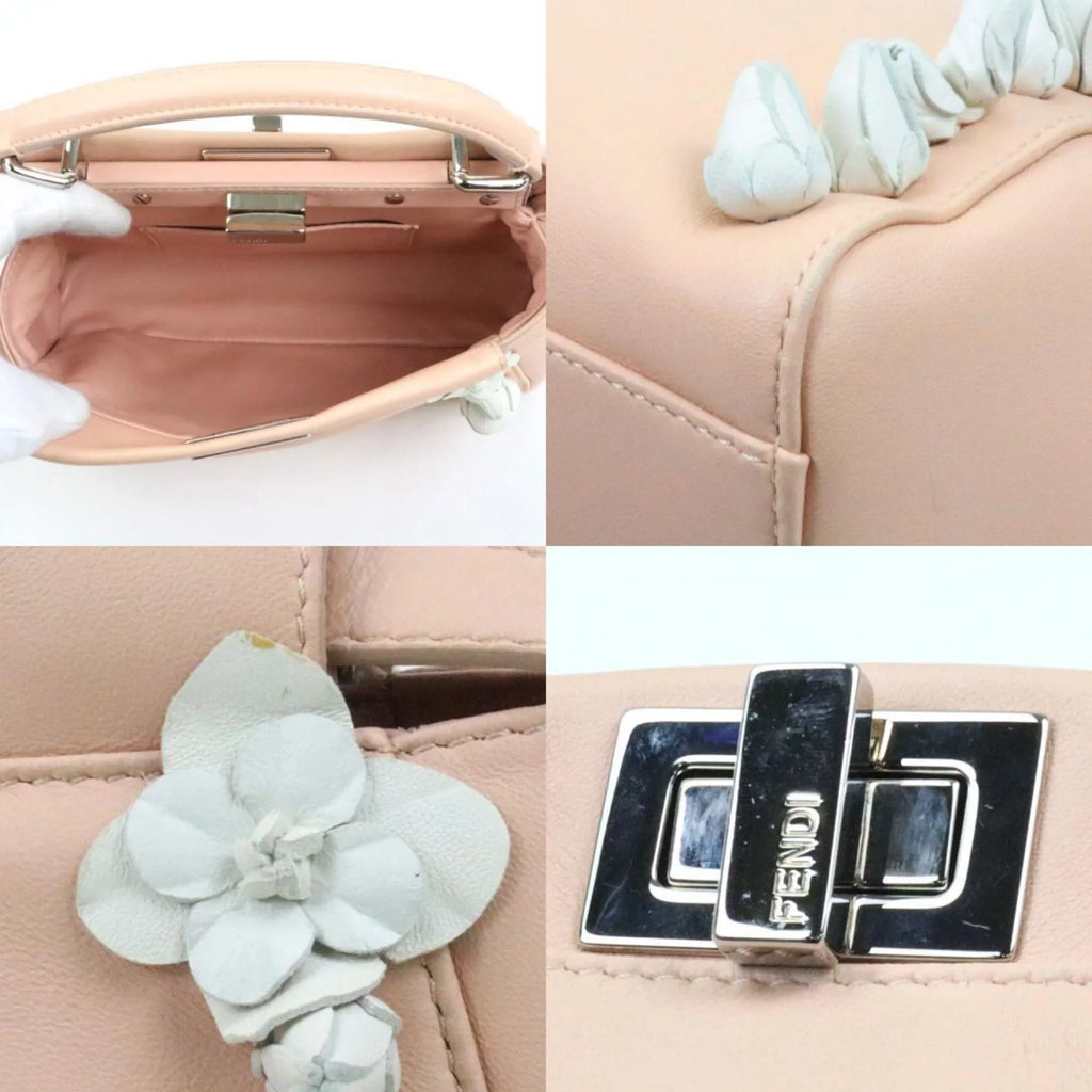 Pre-Owned Fendi FENDI Handbag Sizehoulder Bag Mini Peekaboo Leather Pink Beige/Ivory Sizeilver Women's (Good)
