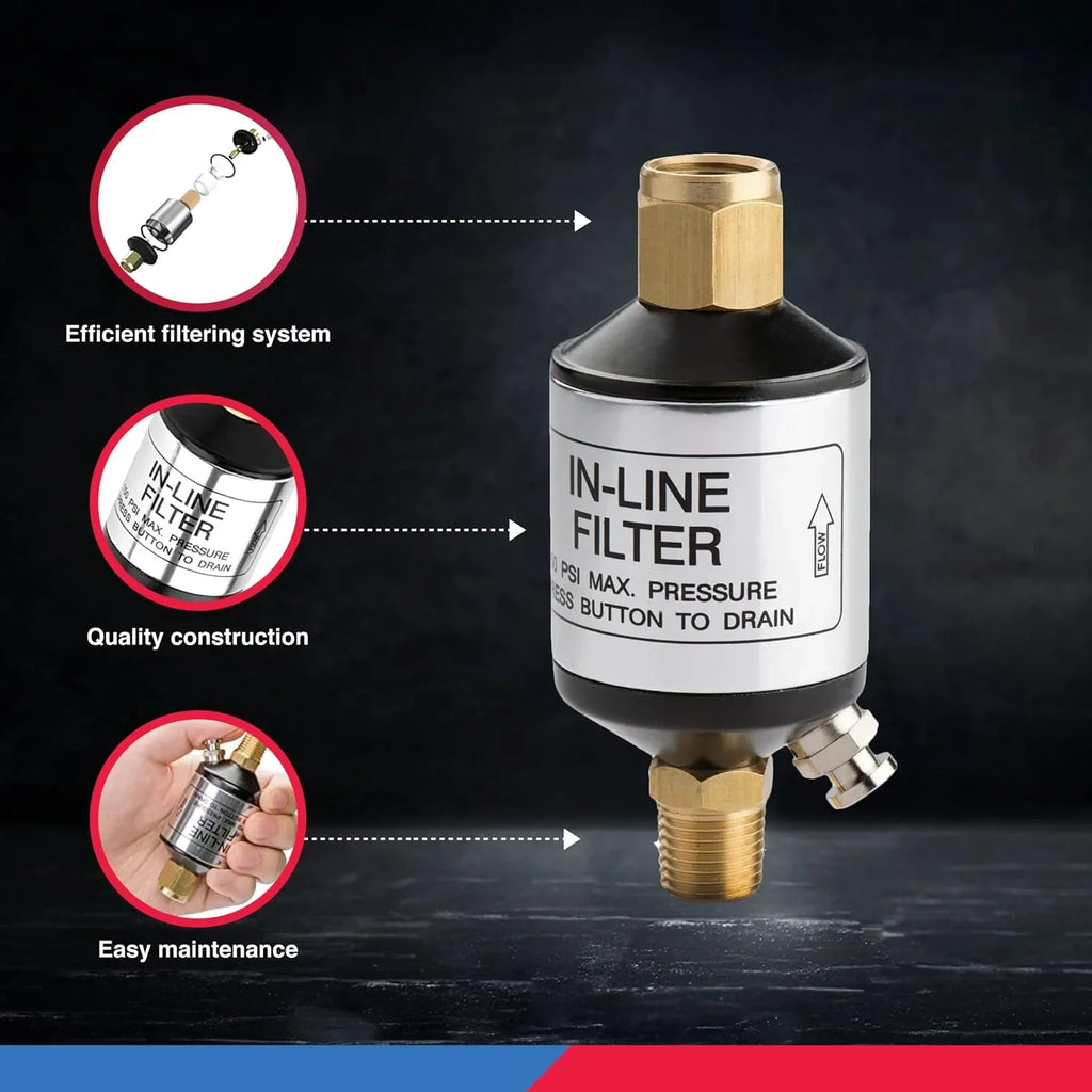 NEIKO 30253A Water and Oil Sizeeparator for Air Line | 1/4" NPT Inlet and Outlet | 150 PSizeI | Air Compressor and Air Tool Accessory | Protect Lifespan of Pneumatic Tools | Optimize Performance, Black