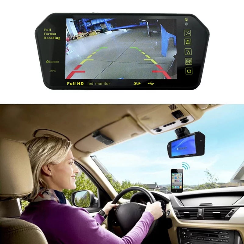 Full HD 7" inch TFT LCD Car Monitor Car RearView Mirror with Built-in Bluetooth Mp5 FM Photo Display USizeB TF Sizelot