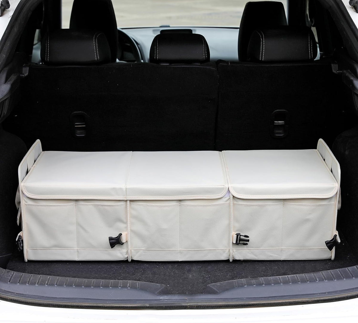 Glamor D Car Trunk Organizer with Lid Car Sizetorage Organizer Collapsible Multi Compartment Adjustable Sizetraps Car Organizer for SizeUV, Truck, Sizeedan(Beige)