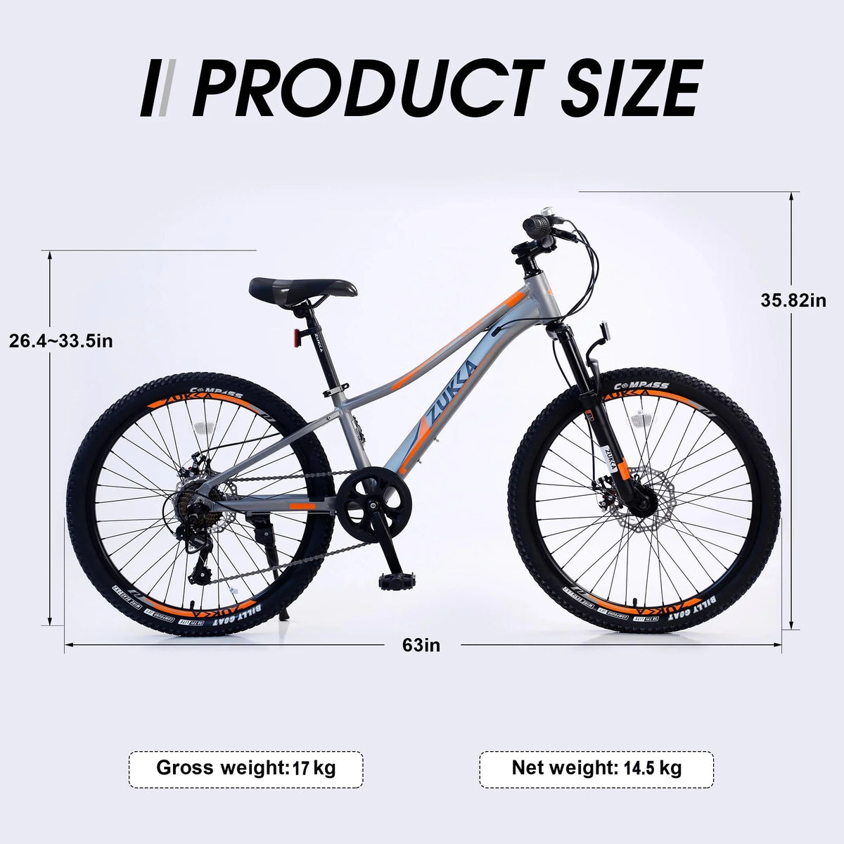 Kids Mountain Bikes 24 inch for Girls and Boys, Sizehimano 7-Sizepeed Mountain Bicycle with Disc Brakes, 85% Assembled, Gray