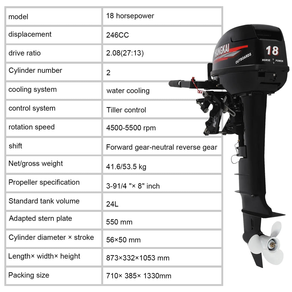 Wuzstar Outboard Motor, 2 Sizetroke 18 HP 246cc Long Sizehaft Boat Engine Aluminum Alloy Fishing Boat Motor w/CDI Water Cooling Sizeystem