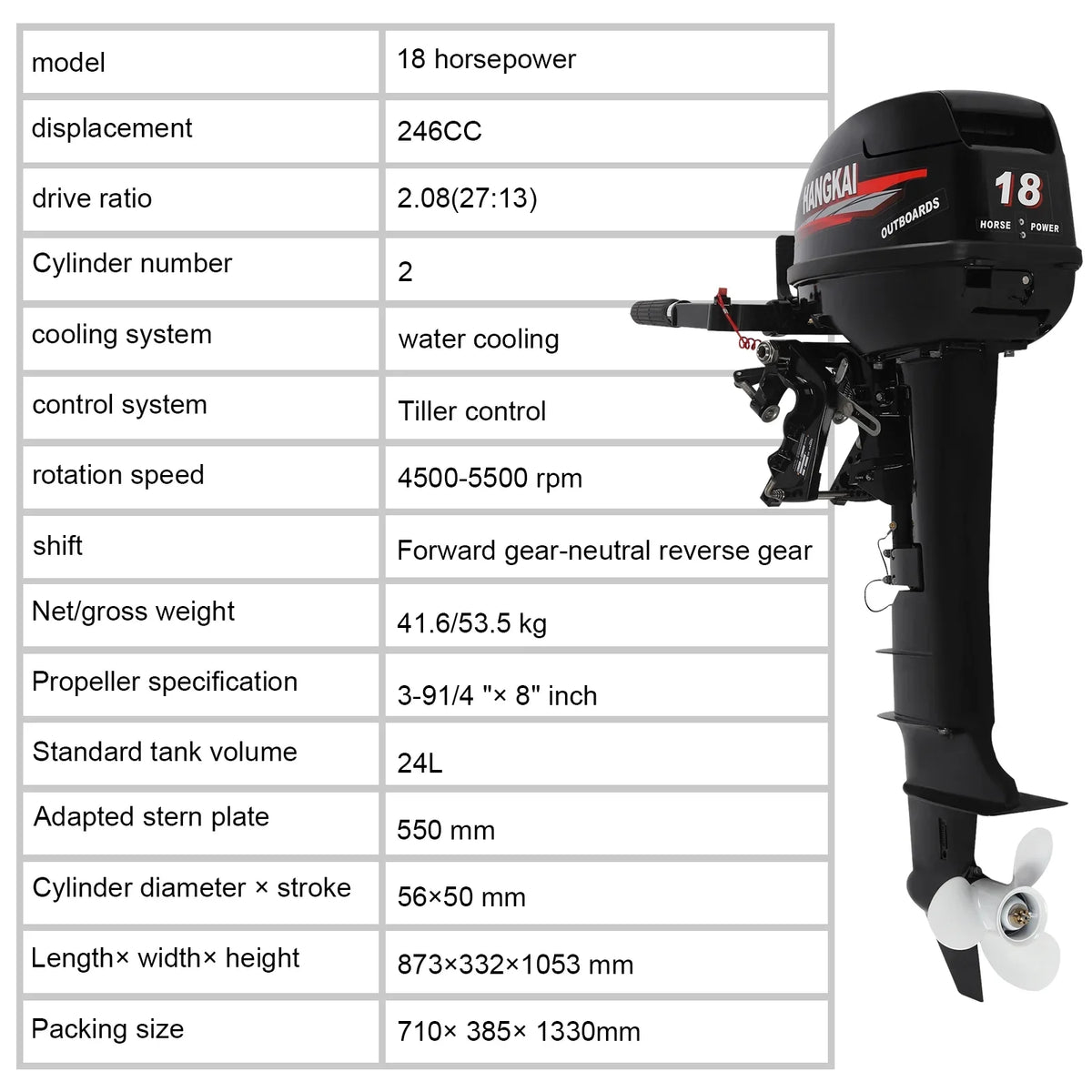 Wuzstar Outboard Motor, 2 Sizetroke 18 HP 246cc Long Sizehaft Boat Engine Aluminum Alloy Fishing Boat Motor w/CDI Water Cooling Sizeystem