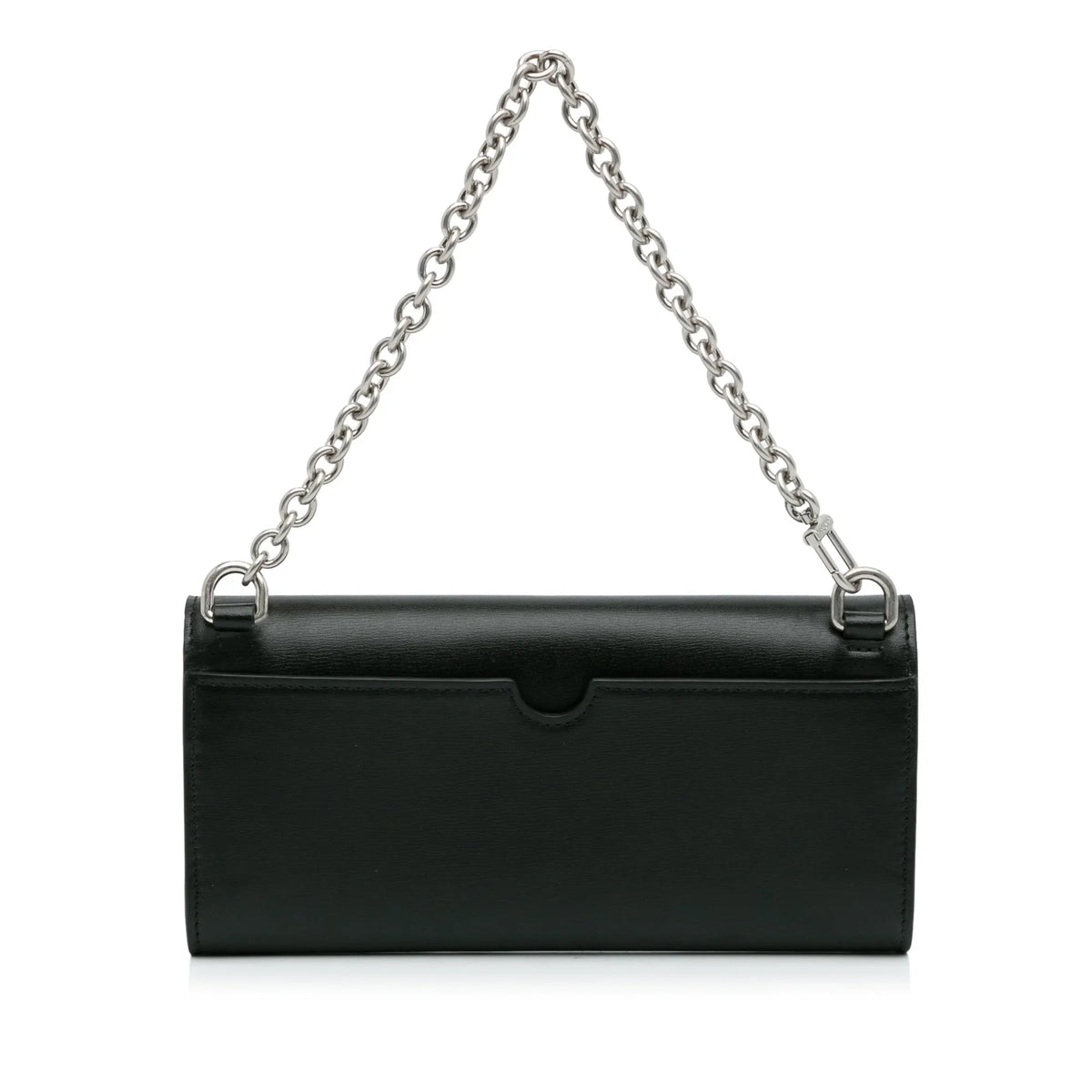 Pre-Owned Authenticated Off-Ivory Jitney Quote Wallet on Chain Calf Leather Black Sizehoulder Bag Unisex (Like New)