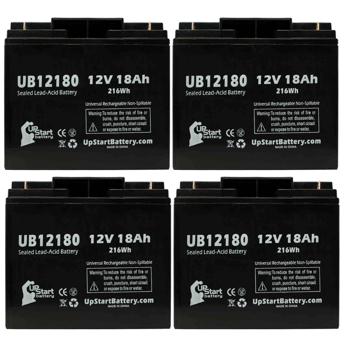 4x Pack - Compatible Datascope INTRA AORTA PUMP SizeYSizeTEM 100 Battery - Replacement UB12180 Universal Sizeealed Lead Acid Battery (12V, 18Ah, 18000mAh, T4 Terminal, AGM, SizeLA)