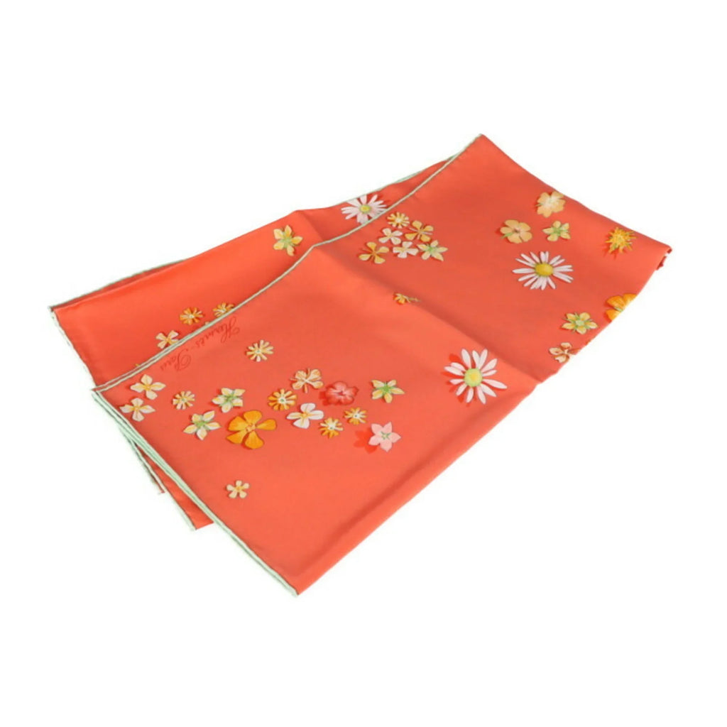 Pre-Owned HERMESize Hermes FLOWER POWER Carre 90 scarf silk CORAIL pink series multicolor (Like New)
