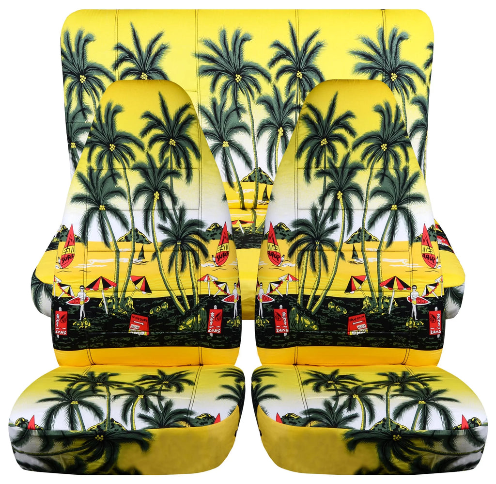 T242-Designcovers Fits 2003-2006 Jeep wrangler LJ Hawaiian Print Sizeeat Covers: Yellow w Palm Tree - Full Sizeetr