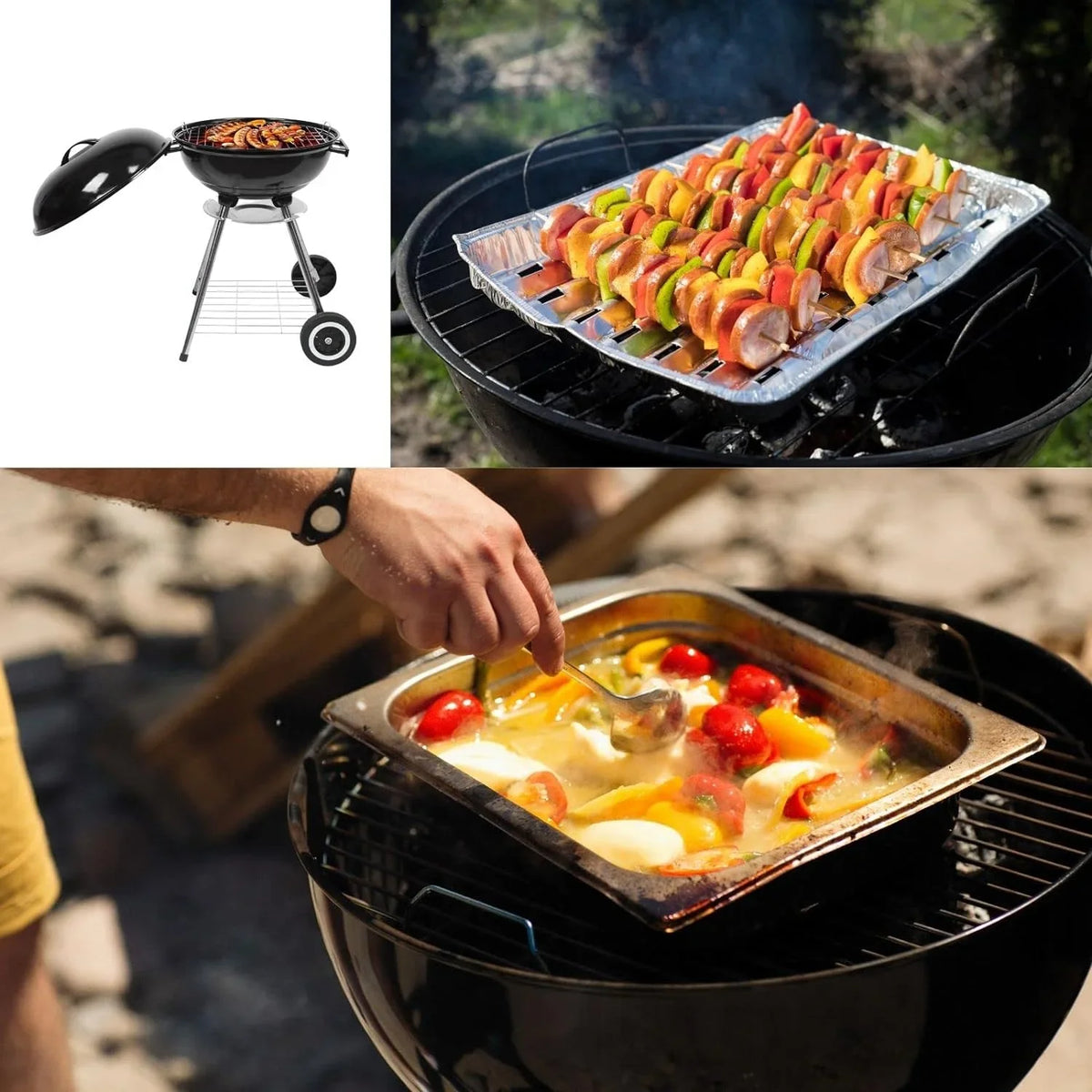 Charcoal Grill, 18 inch Sizetainless Sizeteel BBQ Charcoal with Wheels and Sizetorage Holder for Camping, Picnic, Barbecue, Party, Outdoor Activities