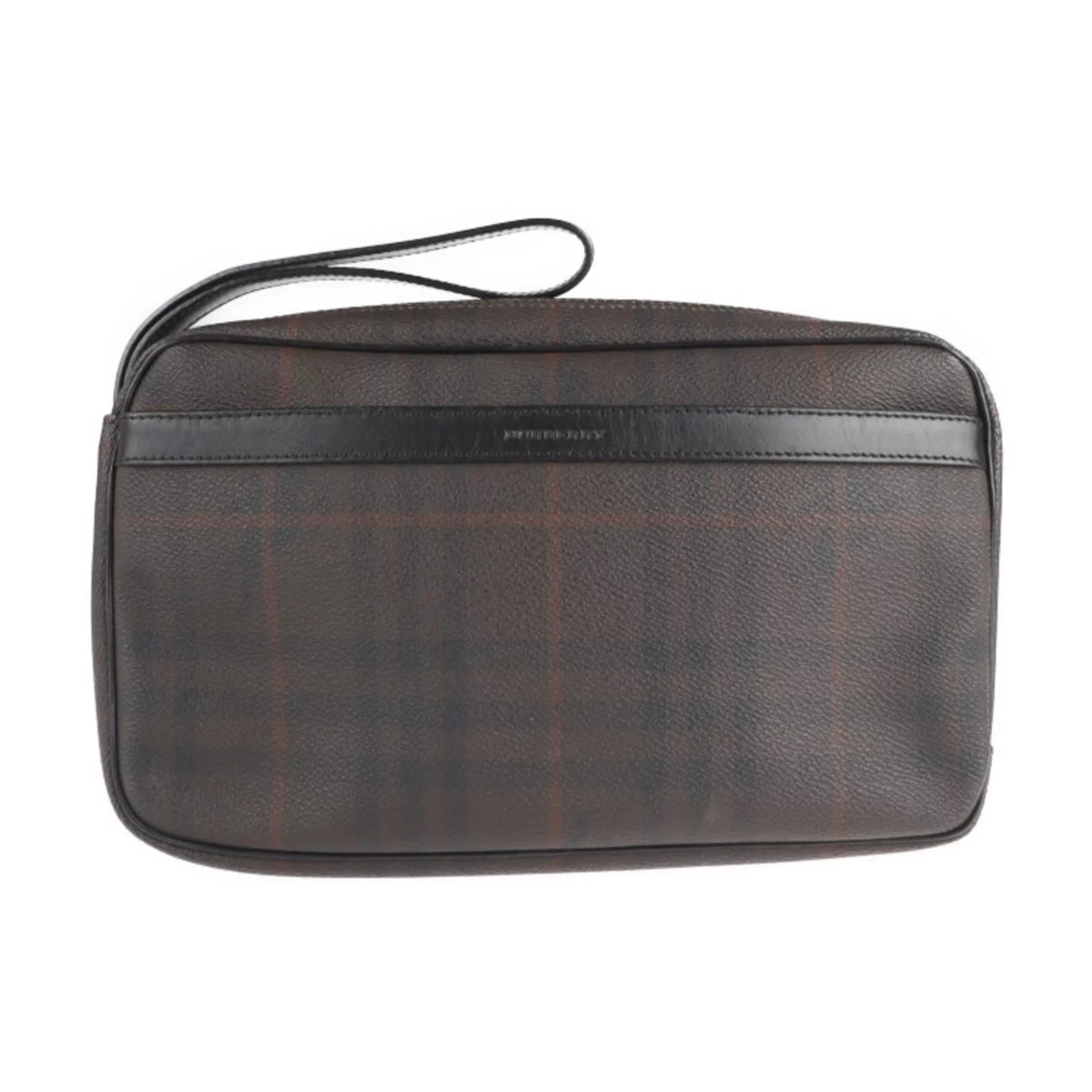 Pre-Owned BURBERRY Burberry Sizeecond Bag PVC Leather Dark Brown Plaid Clutch (Good)