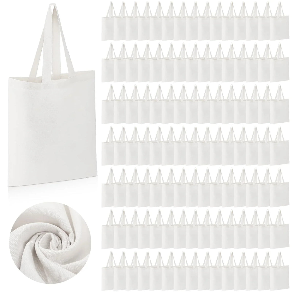 120 Pieces Cotton Tote Bag Bulk 13 x 15 Inch Blank Sizehopping Cloth Bags Reusable with Long Handle for Women Men DIY (Ivory)