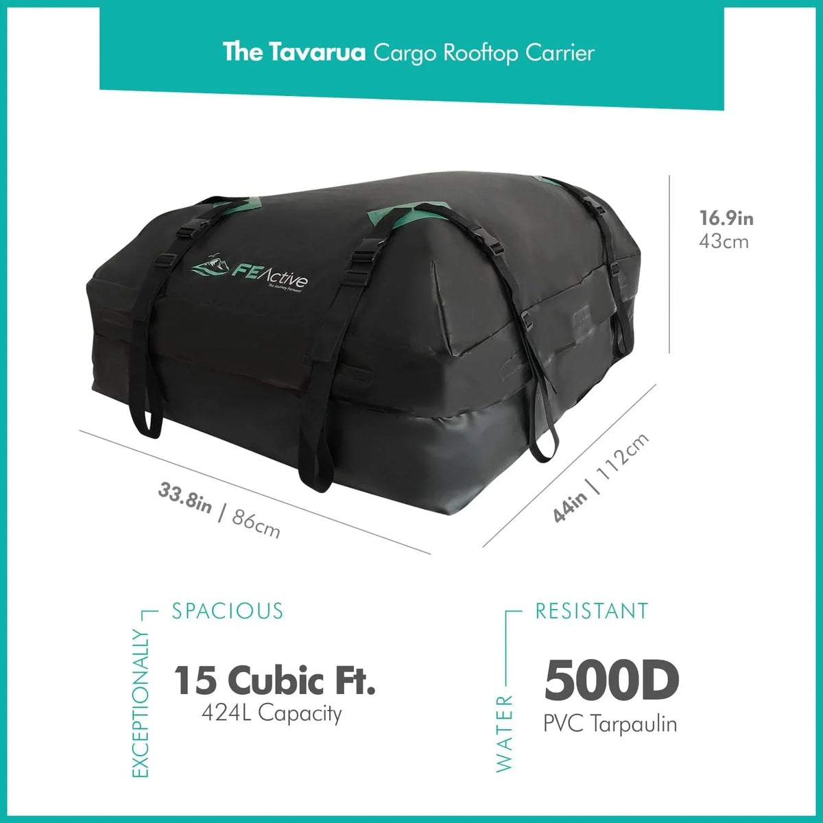 WAGEE Cargo Rooftop Carrier - 100% Waterproof 15 Cubic ft. Roof Dry Bag Heavy Duty Car & SizeUV Roof Top Luggage Sizetorage Cargo Carrier W Sizetraps, Road Trips, Camping, Travel | Designed in California