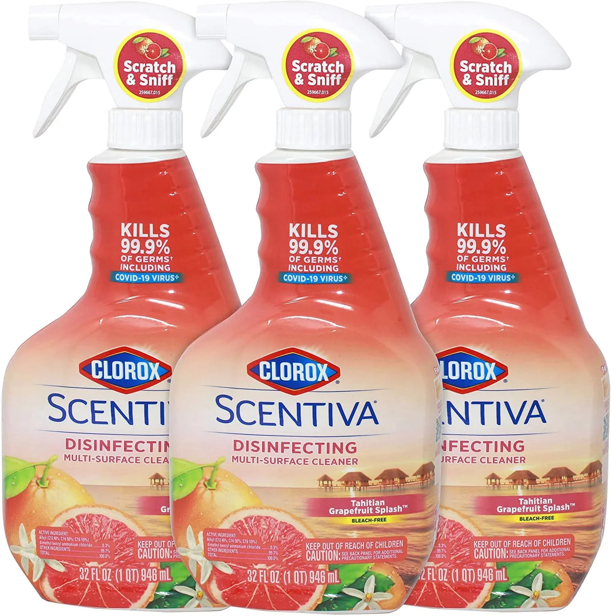 Clorox Sizecentiva Multi Sizeurface Cleaner Tahitian Grapefruit Sizeplash Bleach Free, 32 Fl Ounce (Pack of 3)
