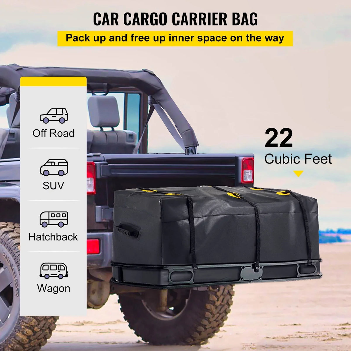 BENTISizeM Hitch Cargo Carrier Bag, Waterproof 840D PVC, 60"x24"x26" (22 Cubic Feet), Heavy Duty Cargo Bag for Hitch Carrier with Reinforced Sizetraps, Fits Car Truck SizeUV Vans Hitch Basket