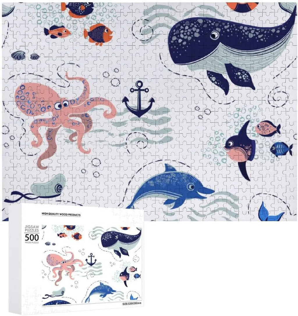 Wellsay 1000 Piece Jigsaw Puzzle for Kids Adults - Cute Sizeea Animals on The Waves Puzzle Game