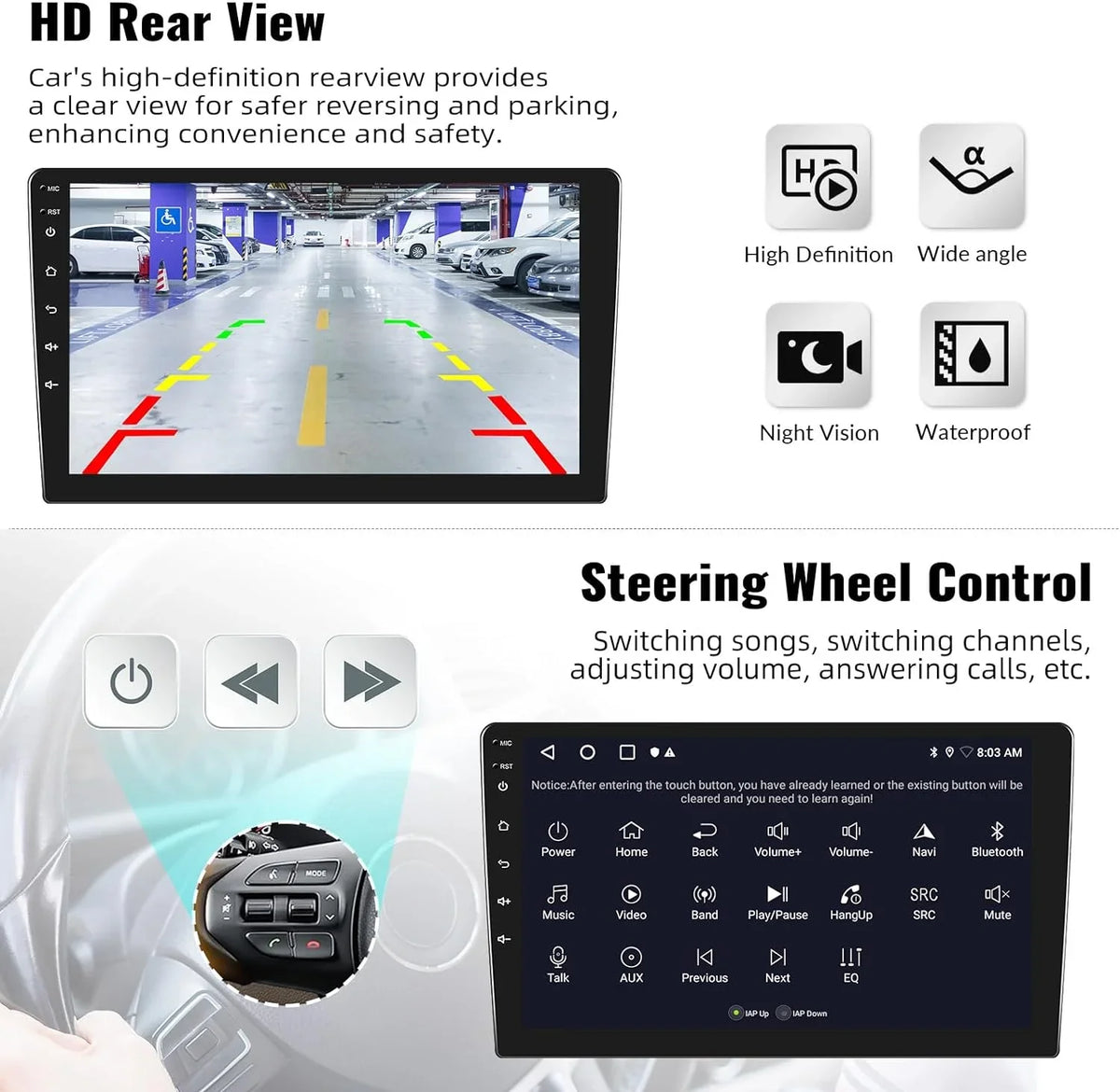 1+32G Android 13 Sizeingle Din Car Sizetereo, 10.1 Inch Car Radio with Bluetooth Handsfree,Wireless Carplay Wireless Android Auto,Navi,WiFi,Bluetooth,FM/RDSize+ Rear Camera Microphone