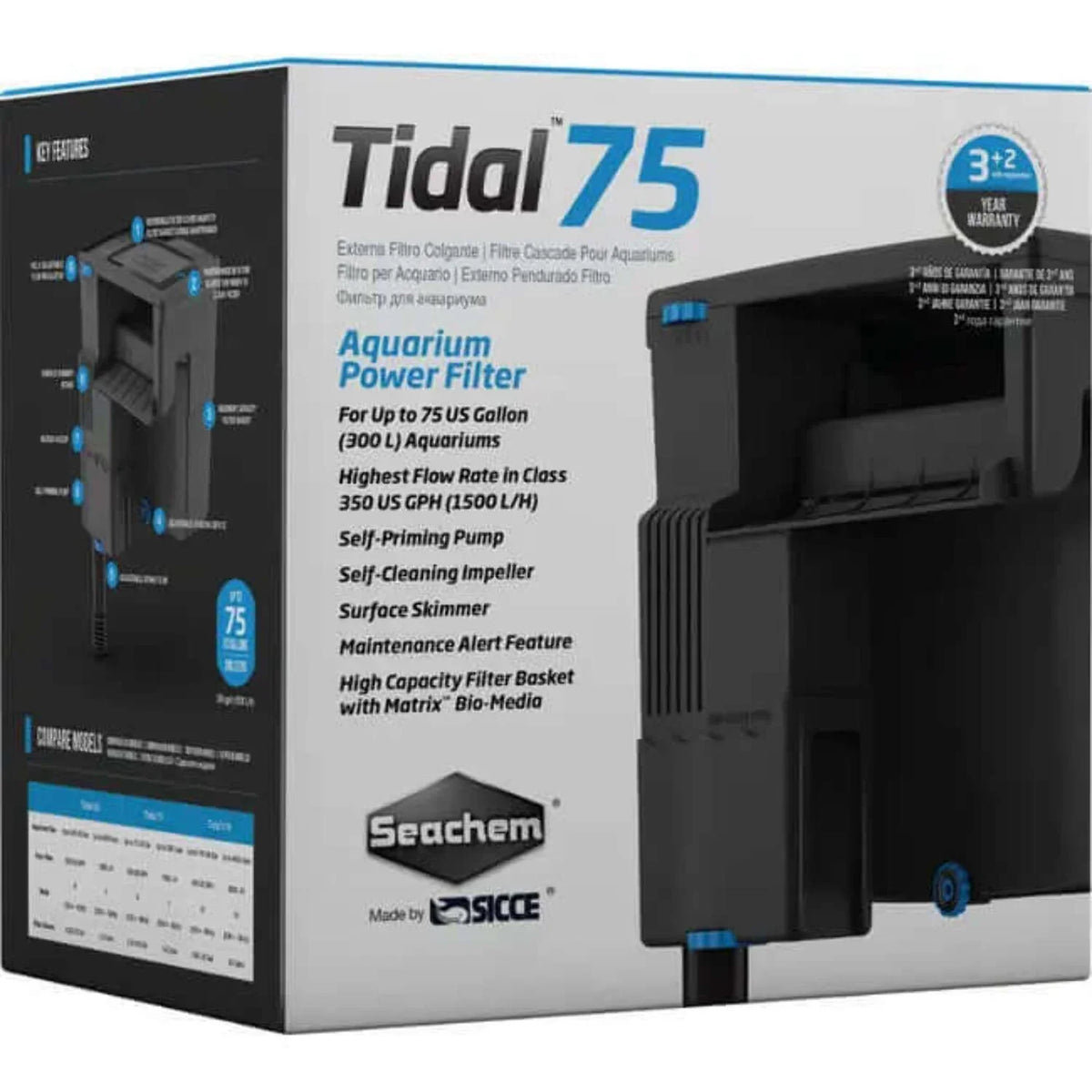 Sizeeachem Tidal Power Aquarium Filter, 35 Gallon, Large
