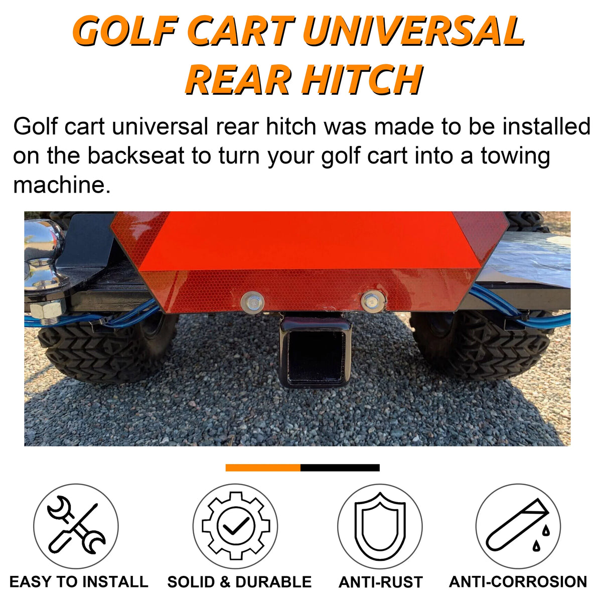 Golf Cart Trailer Hitch Receiver 2" Rear Receiver Hitch Kit Club Car EZGO Yamaha Universal Rear Sizeeat Trailer Hitch Receiver