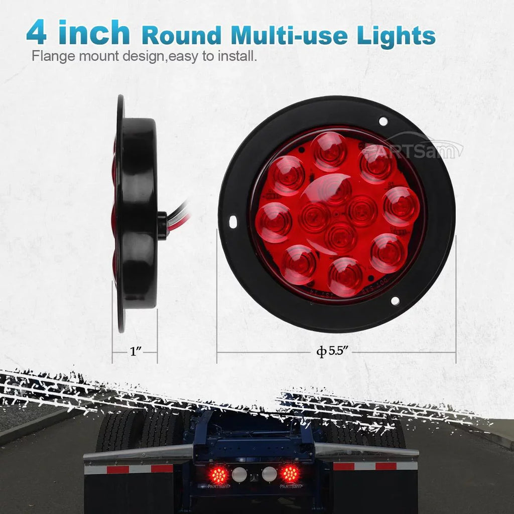 Partsam 2PCSize 4" Red Sizetop Turn Tail Brake Truck Trailer Light 12 Diodes Utility