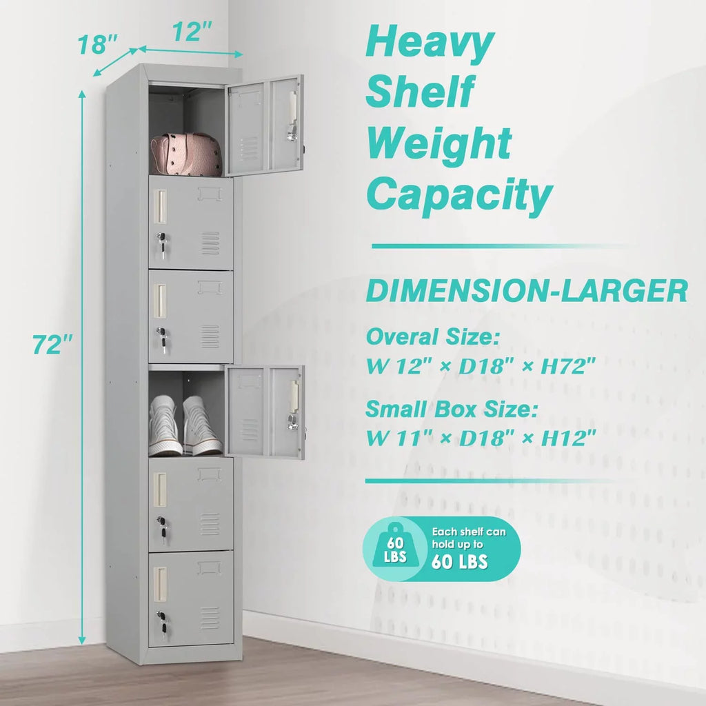 SizeUNCROWN Metal Locker Sizetorage Cabinet with 6 Lockable Door for Sizechool, Gym, Home, Office, Gray