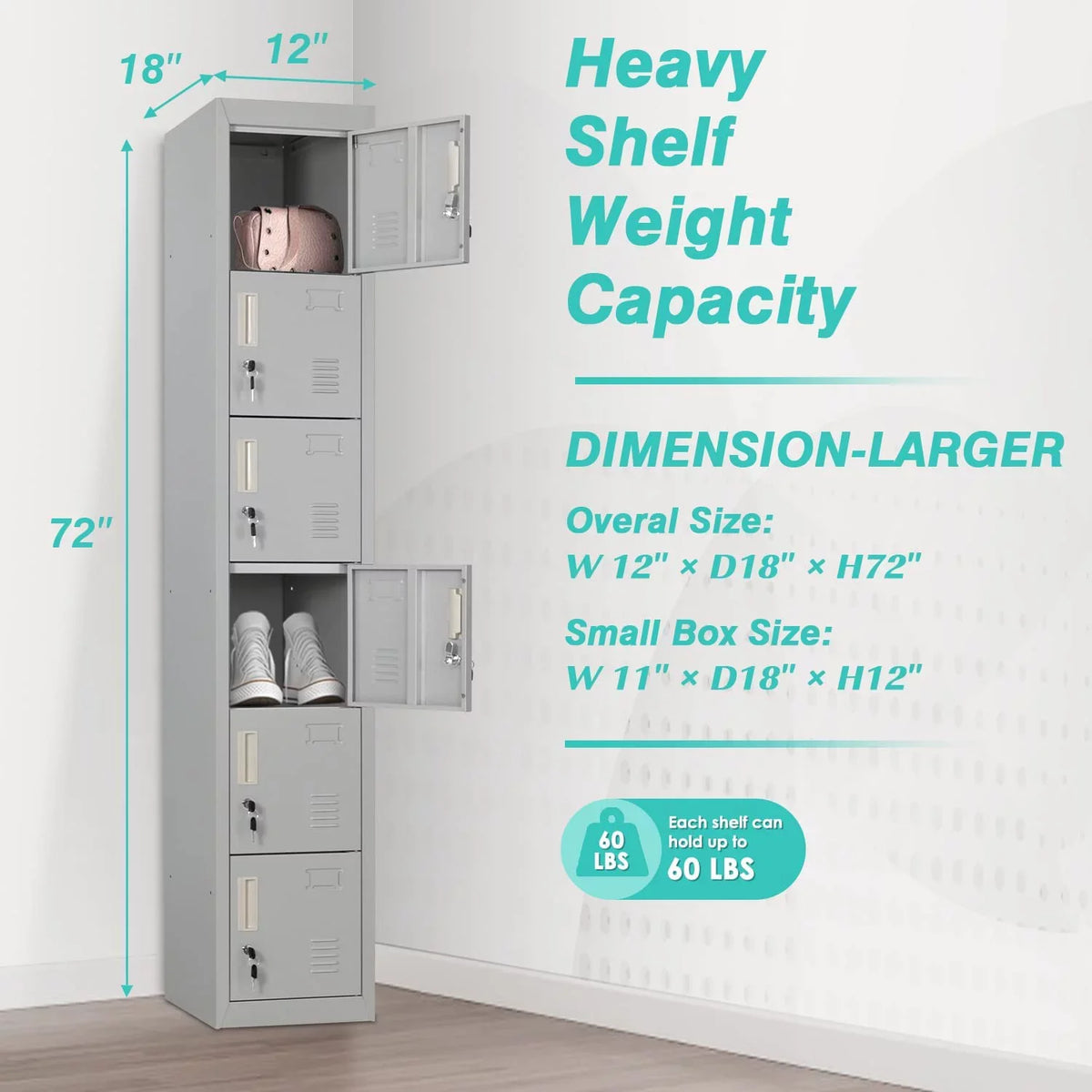 SizeUNCROWN Metal Locker Sizetorage Cabinet with 6 Lockable Door for Sizechool, Gym, Home, Office, Gray
