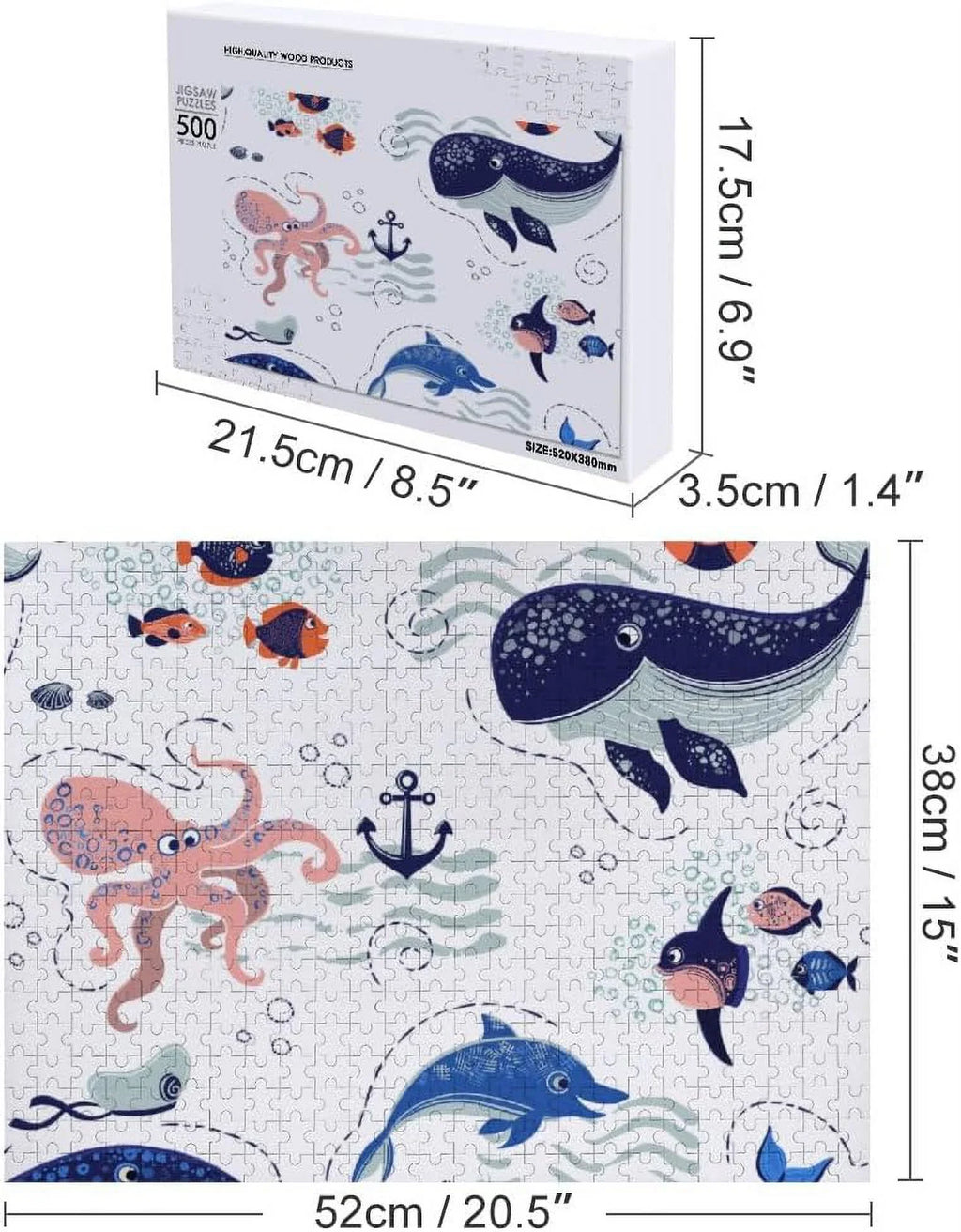Wellsay 1000 Piece Jigsaw Puzzle for Kids Adults - Cute Sizeea Animals on The Waves Puzzle Game