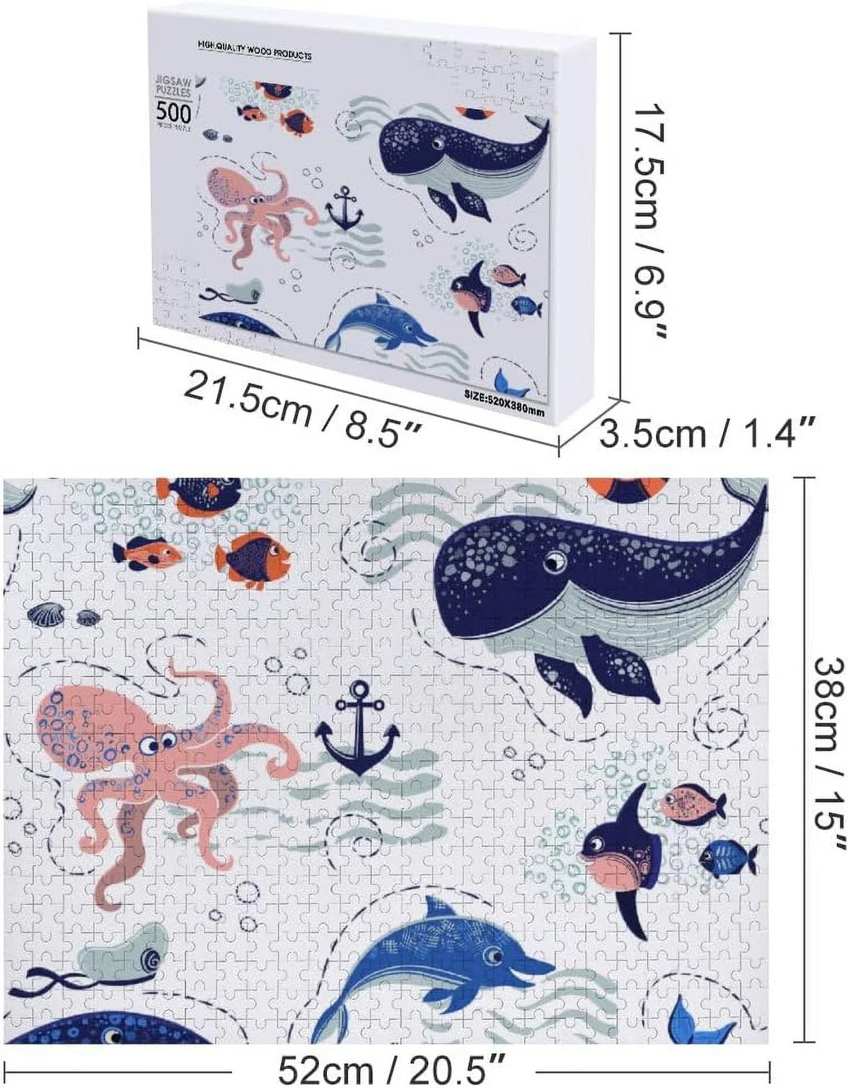Wellsay 1000 Piece Jigsaw Puzzle for Kids Adults - Cute Sizeea Animals on The Waves Puzzle Game