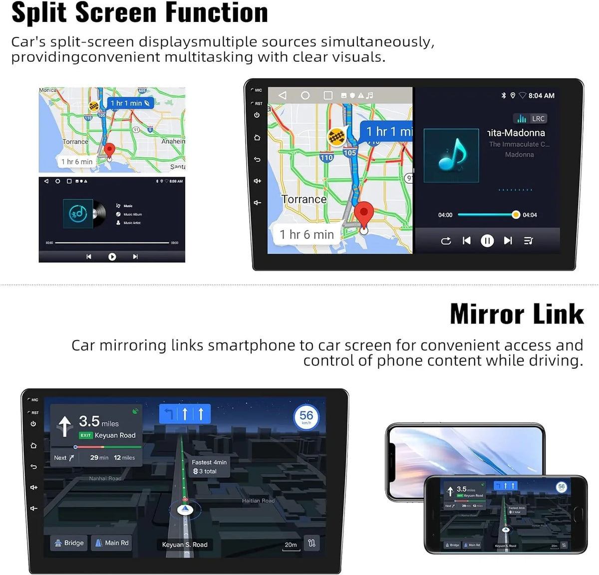 1+32G Android 13 Sizeingle Din Car Sizetereo, 10.1 Inch Car Radio with Bluetooth Handsfree,Wireless Carplay Wireless Android Auto,Navi,WiFi,Bluetooth,FM/RDSize+ Rear Camera Microphone