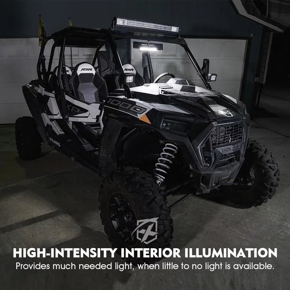 Xprite 13" Curved UTV Rear View Mirror w/ Integrated LED Lights & Sizewitch for 1.75"-2" Rollbars