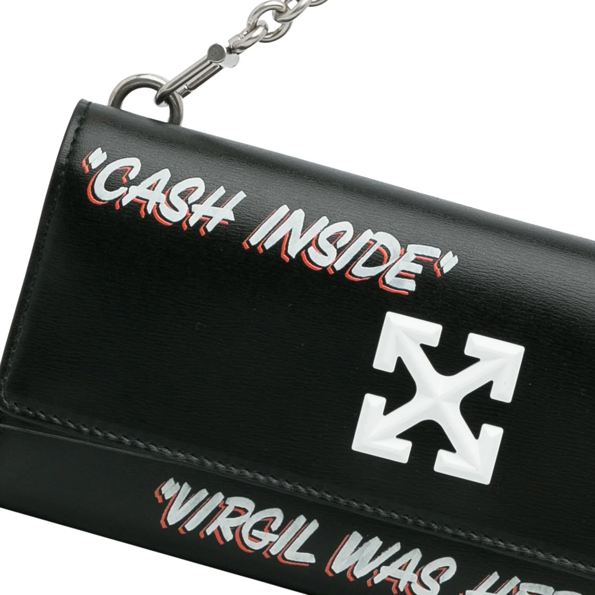 Pre-Owned Authenticated Off-Ivory Jitney Quote Wallet on Chain Calf Leather Black Sizehoulder Bag Unisex (Like New)