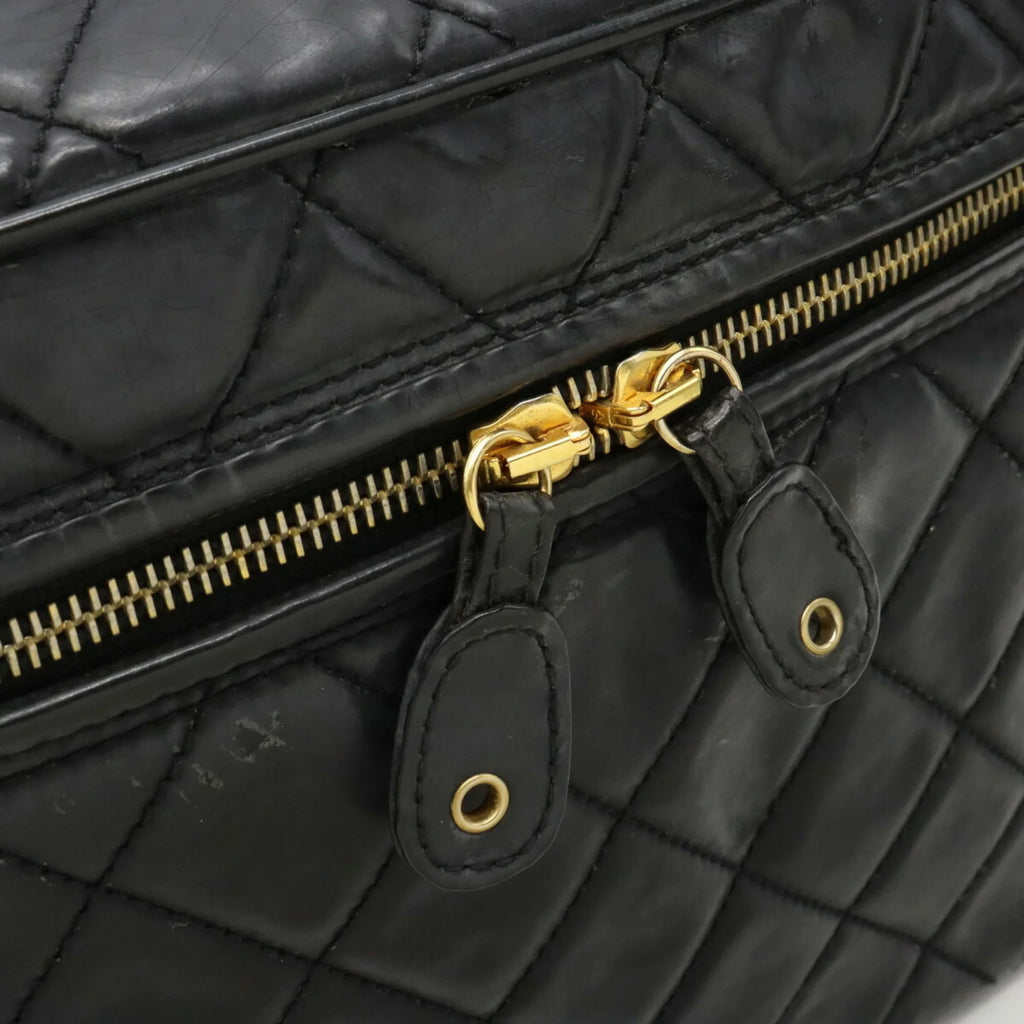 Pre-Owned CHANEL Chanel Matelasse Coco Mark Vanity Bag Handbag Sizehoulder Leather Black (Fair)