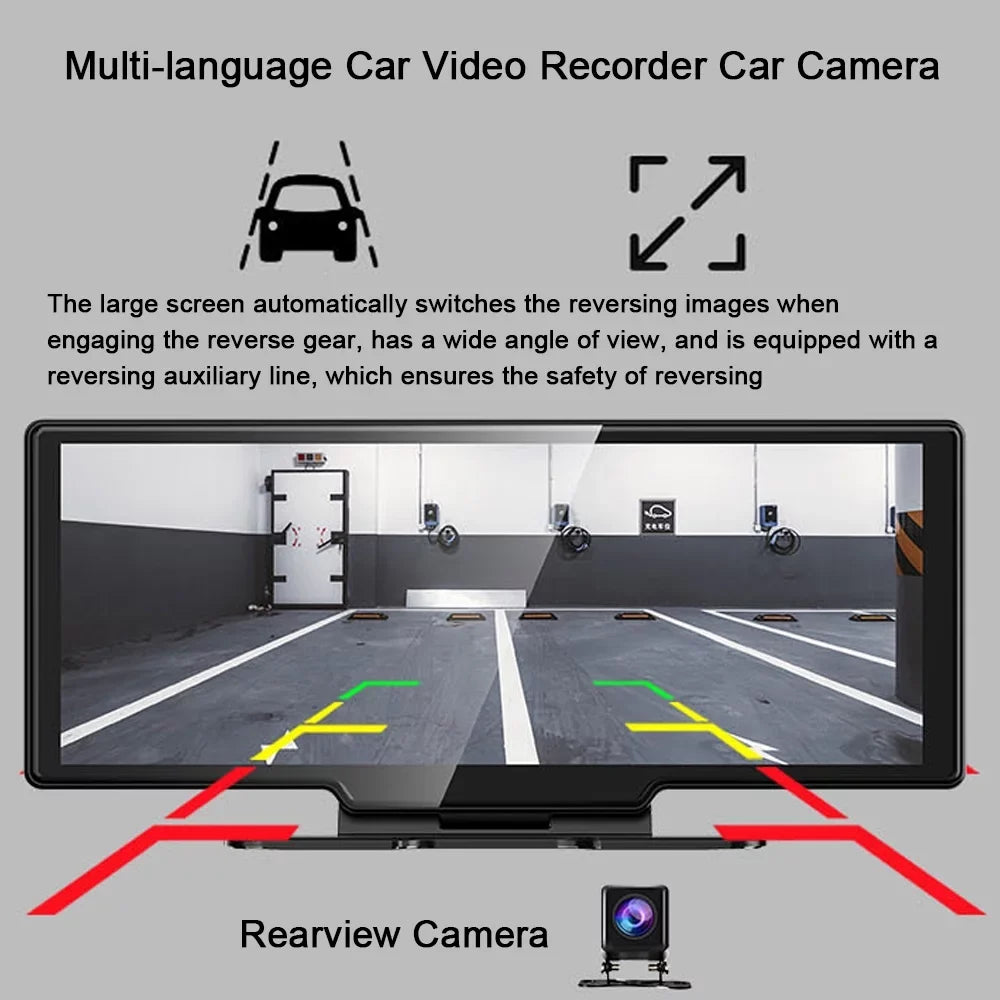 ammoon Multi language Car Video Recorder BT AUX Car Console, Front and Rear Dual Cameras, Mobilephone Control