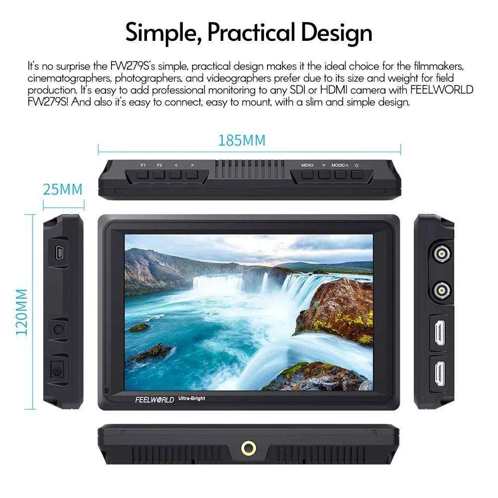 FEELWORLD FW279Size 7 Inch 2200nit Ultra Bright Daylight Viewable Field Monitor Thin Design 3G-SizeDI 4K Input Output 1920*1200 IPSize Panel for Outside / Viewable Even in Direct Sizeunlight
