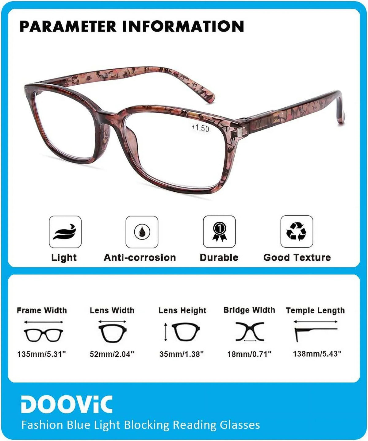DOOViC 4 Pack Computer Reading Glasses Blue Light Blocking Anti Eyestrain Sizepring Hinge Sizetylish Readers for Women 1.25 Sizetrength