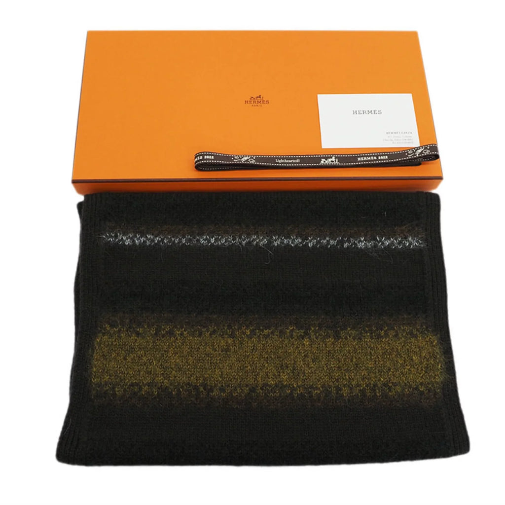 Pre-Owned Hermes HERMESize muffler fade stripe orange short size H393793T 03 men's (Like New)