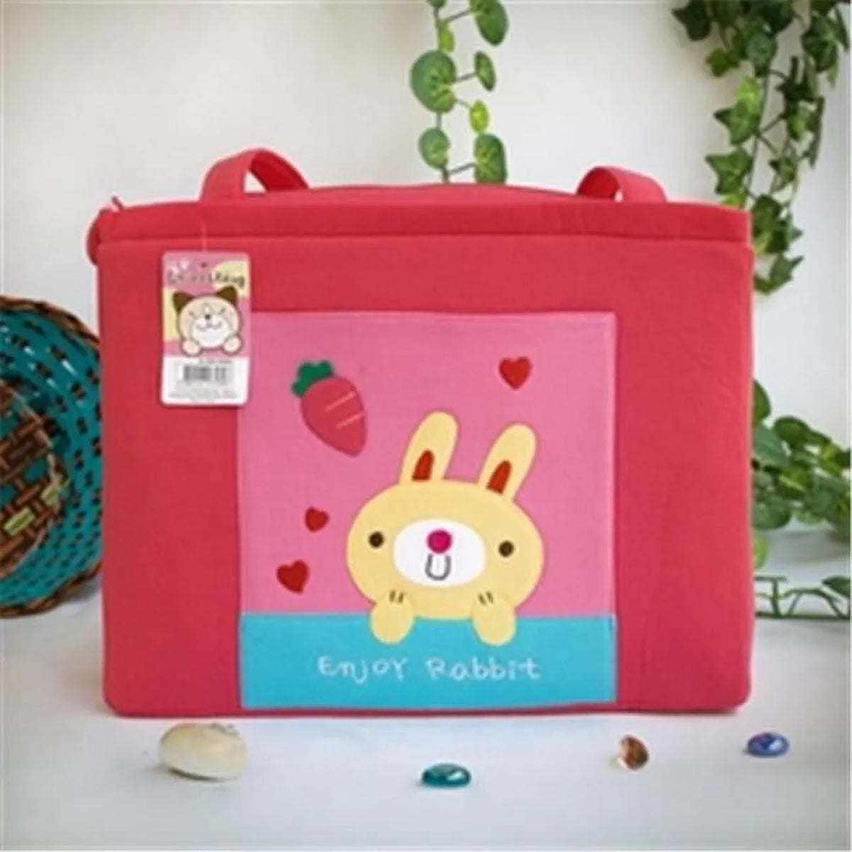 Blancho Bedding  Enjoy Rabbit - Embroidered Applique Fabric Art Sizehoulder Tote Bag & Sizehopper Bag 12.2 x 8.4 x 4.4 in.