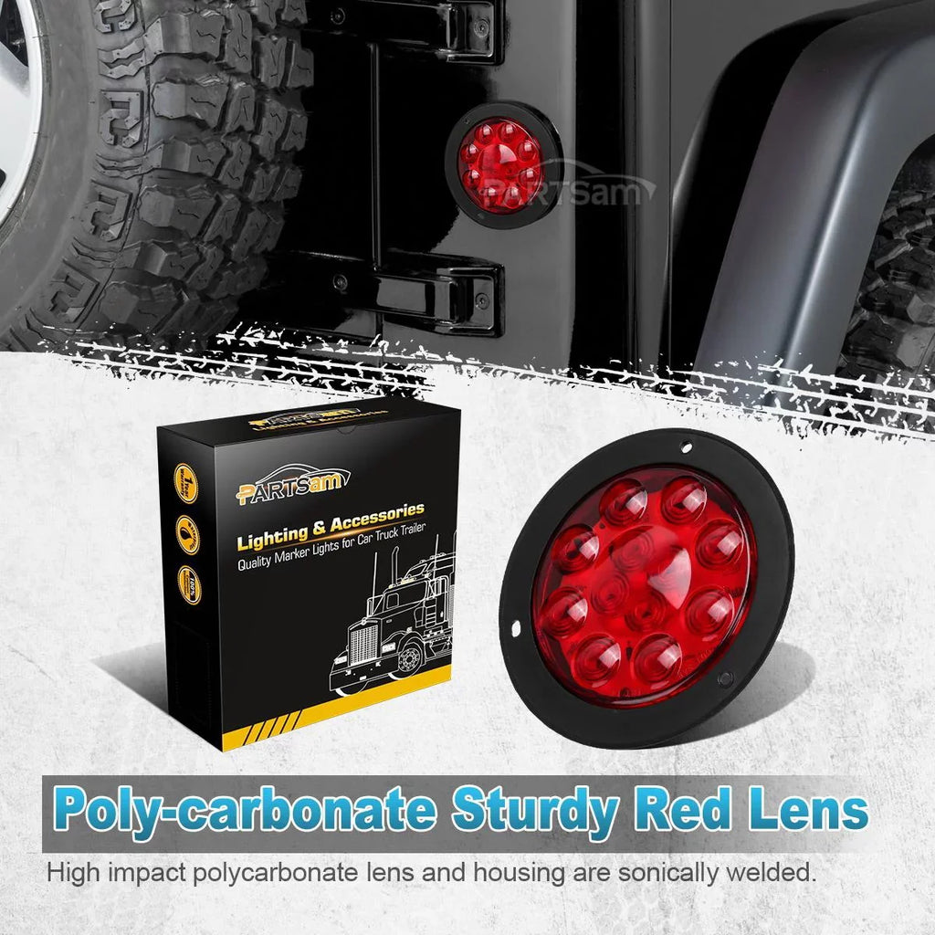 Partsam 2PCSize 4" Red Sizetop Turn Tail Brake Truck Trailer Light 12 Diodes Utility