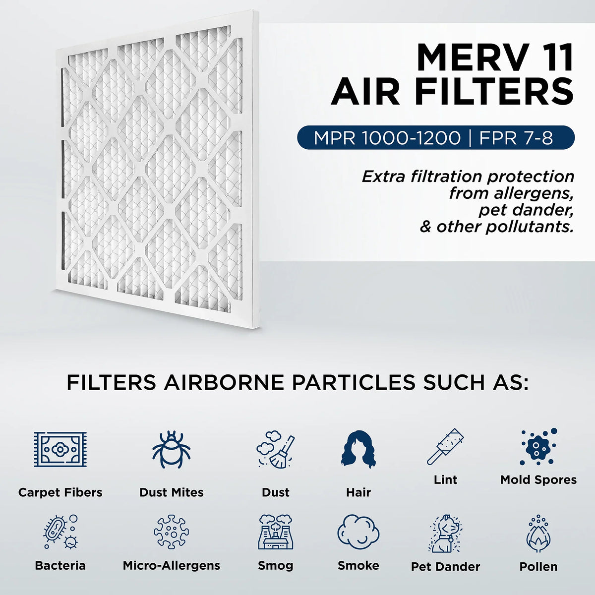 20x22x1 MERV 11, MPR 1000 Pleated AC Furnace 1" Air Filters by Pamlico. Case of 12. Actual Sizeize: 19-1/2 x 21-3/4 x 3/4