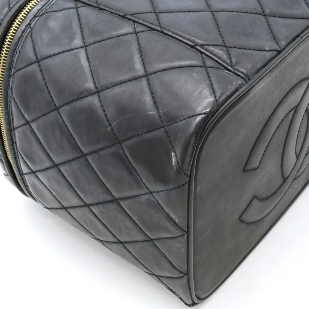 Pre-Owned CHANEL Chanel Matelasse Coco Mark Vanity Bag Handbag Sizehoulder Leather Black (Fair)