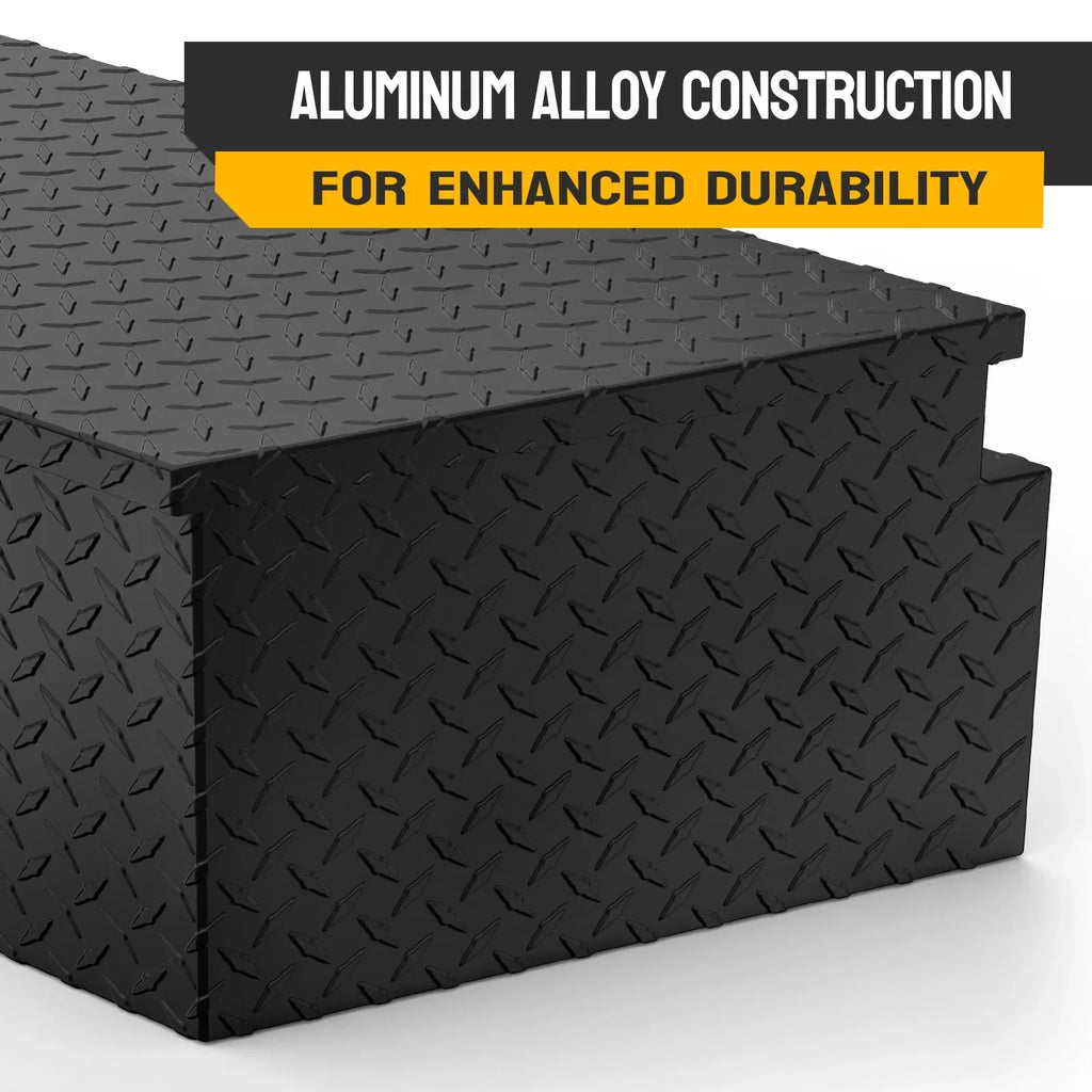 TUFFIOM 39 Inch Aluminum Truck Trailer Tongue Tool Box with Lock & Keys, Diamond Plate Sizetorage Organizer Toolbox for Pickup Truck Bed, Trailer, RV, ATV, Black