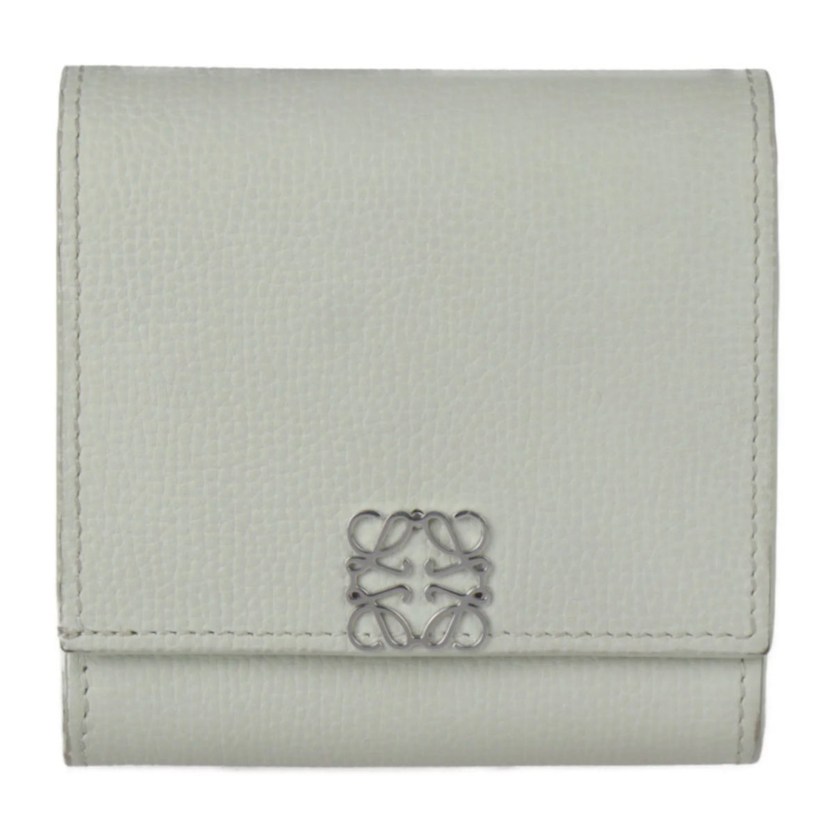 Pre-Owned LOEWE Loewe ANAGRAM COMPACT FLAP WALLET Anagram compact flap wallet folio C821L57X01 leather light green series silver metal fittings L-shaped fastener (Good)