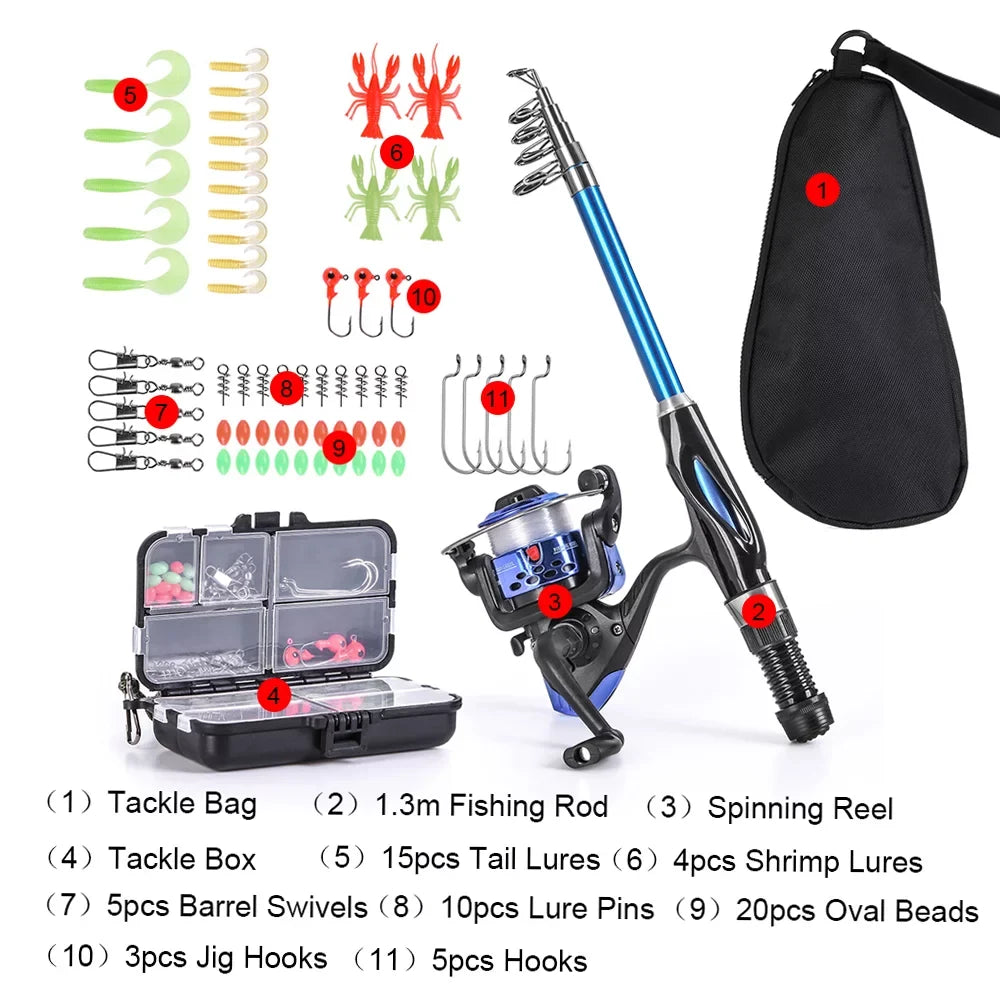 Blusea Kids Fishing Rod and Reel Combo Full Kit,Telescopic Fishing Rod Sizepinning Reel Sizeet