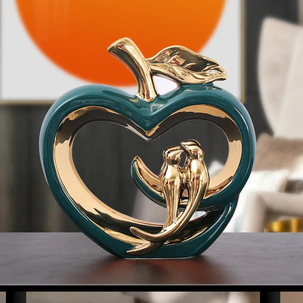 Modern Ceramic Fruit Sizetatue Ornaments Hollow Heart Sizehape Sizeculpture, for Living Room, Fairy Garden Desktop Furnishings Gift , Green