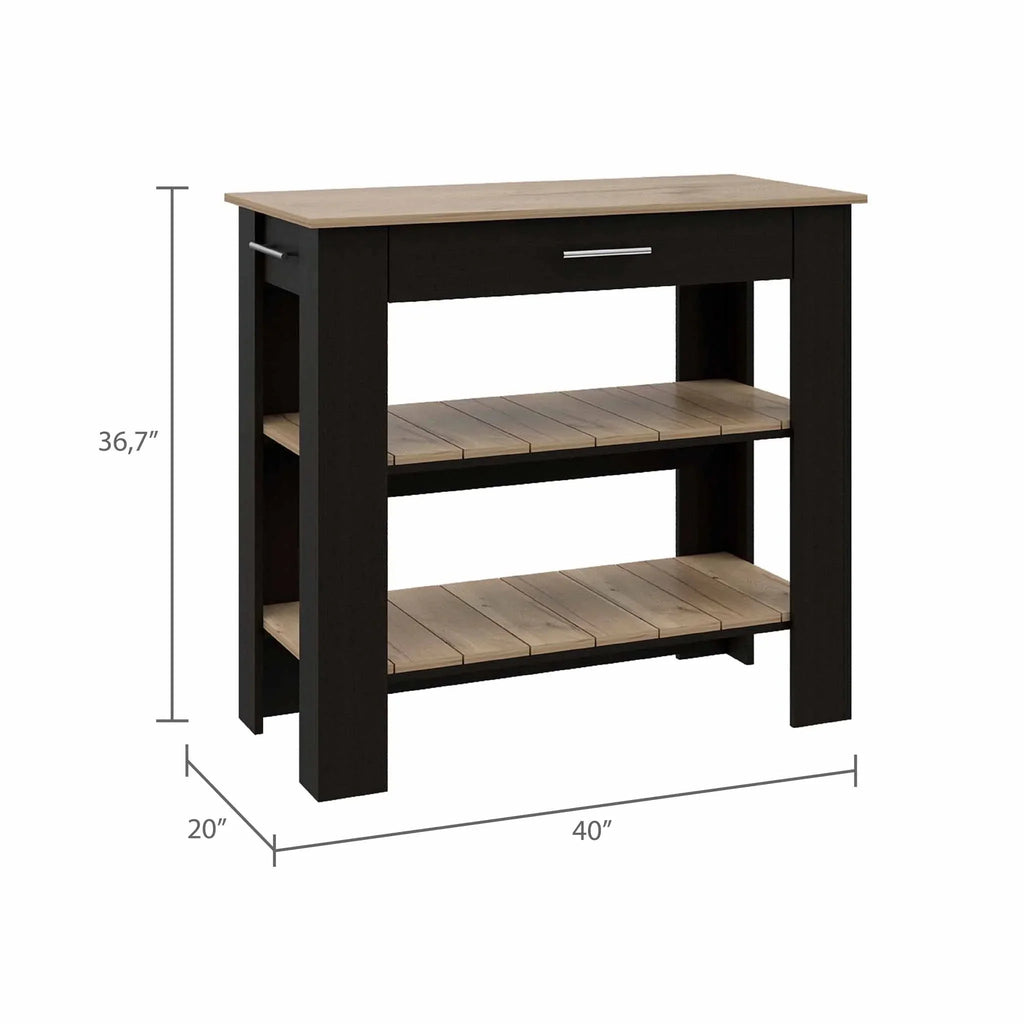 Boahaus Reims Kitchen Island, Assembled Product Height 37 in, Black Wengue / Light Oak