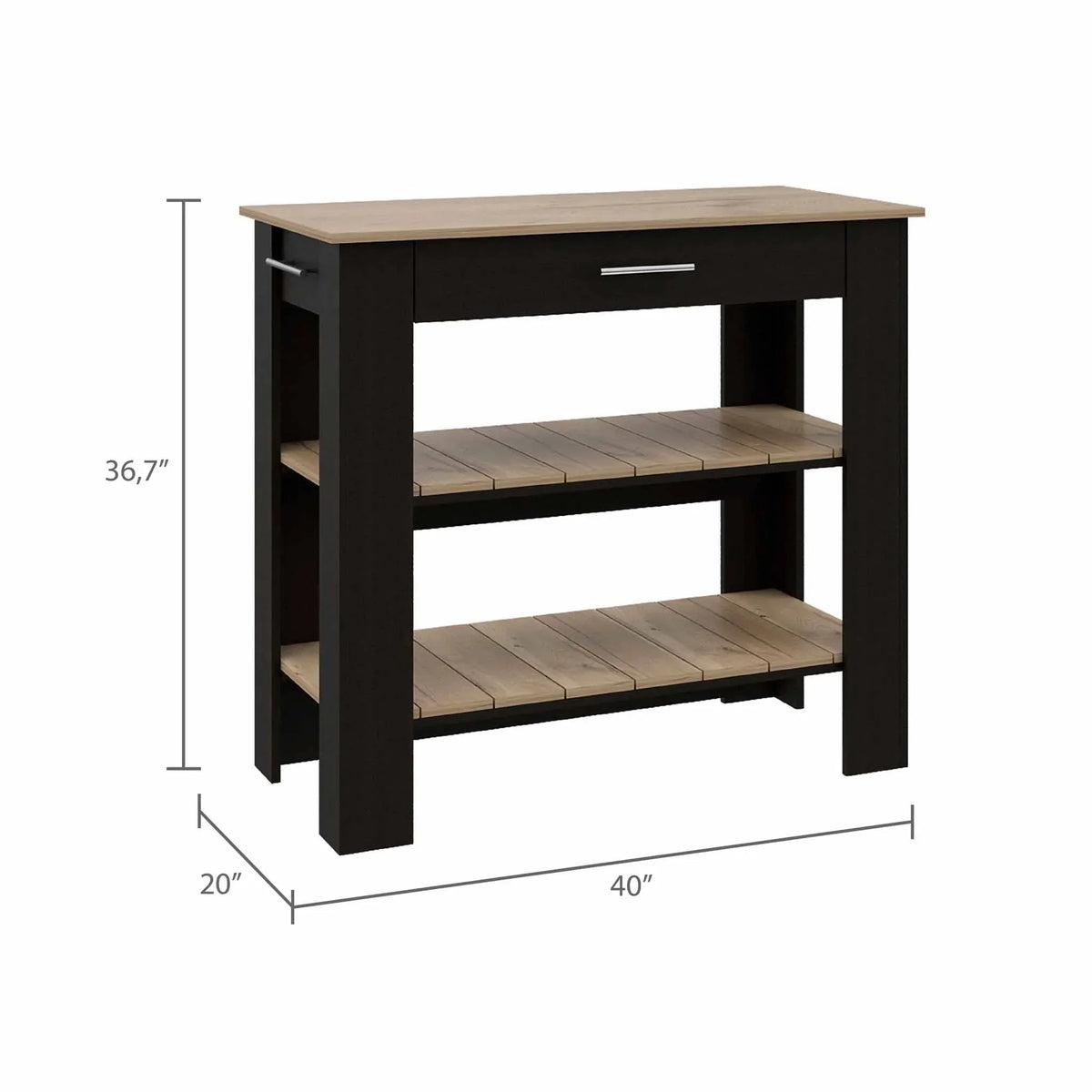 Boahaus Reims Kitchen Island, Assembled Product Height 37 in, Black Wengue / Light Oak